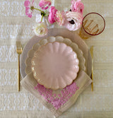 Set of 4 embroidered napkins tan/dusty pink