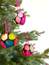 Embroidered felt ball black leaves