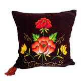 Embroidered velvet Mila pillows saffron, dark green, plum