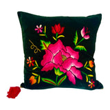 Embroidered velvet Mila pillows saffron, dark green, plum