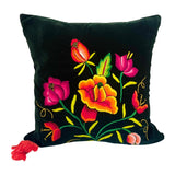 Embroidered velvet Mila pillows saffron, dark green, plum