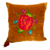 Embroidered velvet Mila pillows saffron, dark green, plum