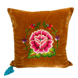 Embroidered velvet Mila pillows saffron, dark green, plum