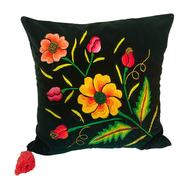 Embroidered velvet Mila pillows saffron, dark green, plum