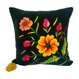 Embroidered velvet Mila pillows saffron, dark green, plum
