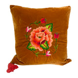 Embroidered velvet Mila pillows saffron, dark green, plum