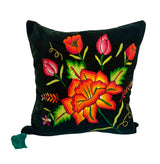 Embroidered velvet Mila pillows saffron, dark green, plum