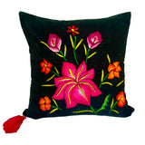 Embroidered velvet Mila pillows saffron, dark green, plum