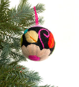 Embroidered felt ball black flowers