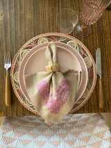 Set of 4 embroidered napkins tan/dusty pink