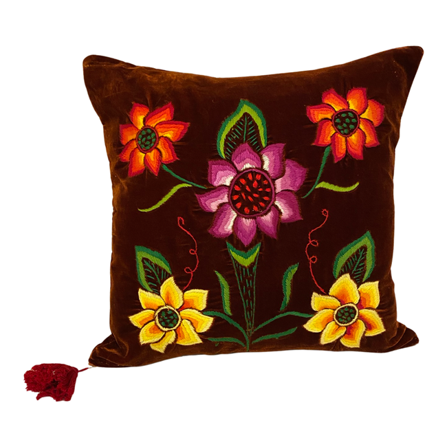 Embroidered cinammon velvet Mila pillow