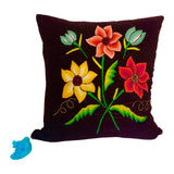 Embroidered velvet Mila pillows saffron, dark green, plum