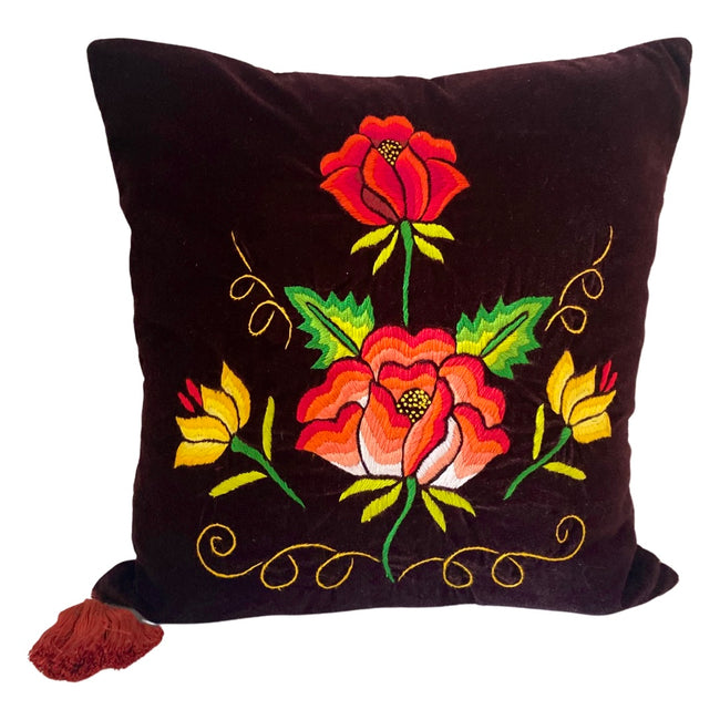 Embroidered velvet Mila pillows saffron, dark green, plum