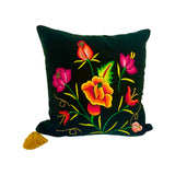 Embroidered velvet Mila pillows saffron, dark green, plum