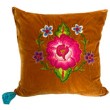 Embroidered velvet Mila pillows saffron, dark green, plum