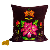 Embroidered velvet Mila pillows saffron, dark green, plum