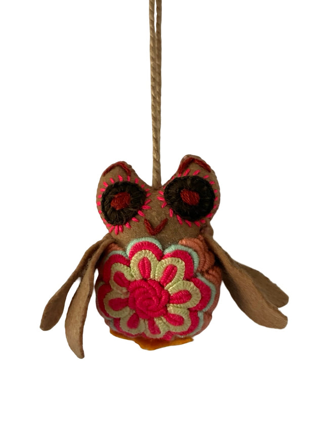 Handcrafted embroidered owl ornament