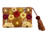 Embroidered floral pouch with tassel