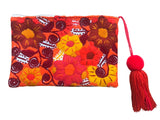 Embroidered floral pouch with tassel