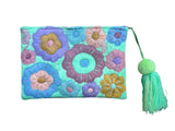 Embroidered floral pouch with tassel