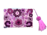 Embroidered floral pouch with tassel