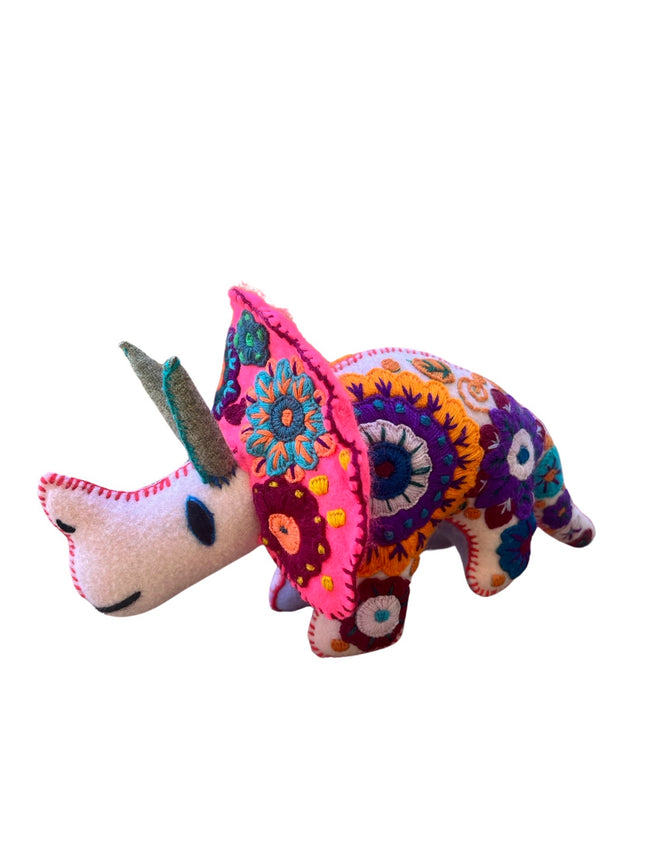 Embroidered felt triceratops dinosaurs