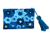 Embroidered floral pouch with tassel