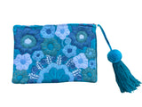 Embroidered floral pouch with tassel