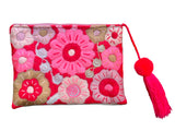 Embroidered floral pouch with tassel