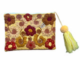 Embroidered floral pouch with tassel