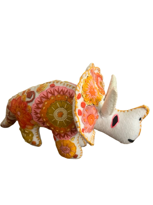 Embroidered felt triceratops dinosaurs