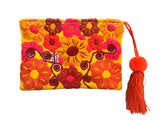 Embroidered floral pouch with tassel