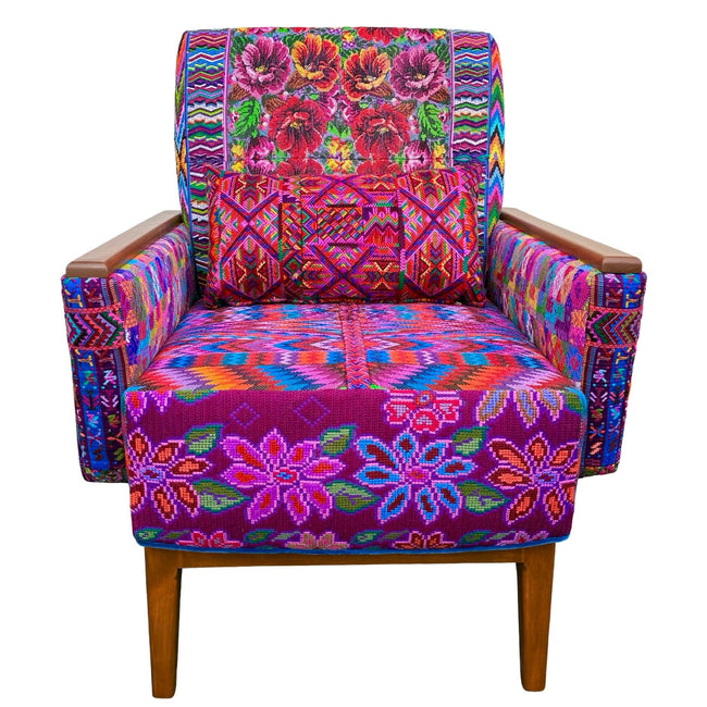 Marcela armchair featuring vintage Guatemalan Maya textiles, handcrafted locally in California- FolkProject