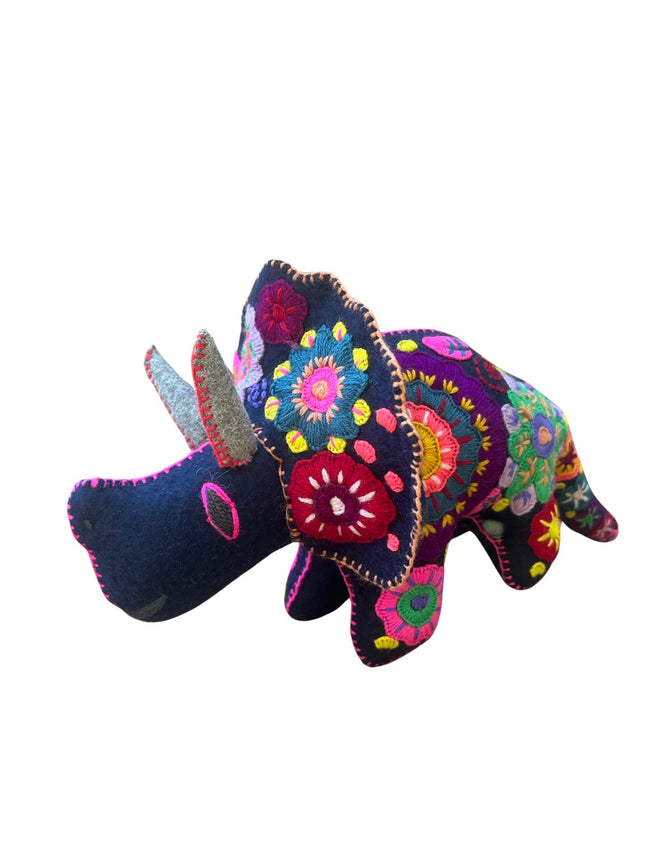 Embroidered felt triceratops dinosaurs