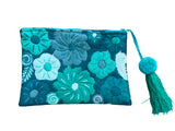 Embroidered floral pouch with tassel