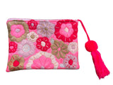 Embroidered floral pouch with tassel