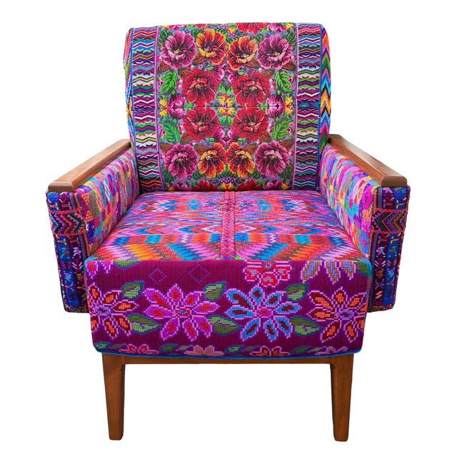 Marcela armchair featuring vintage Guatemalan Maya textiles, handcrafted locally in California- FolkProject