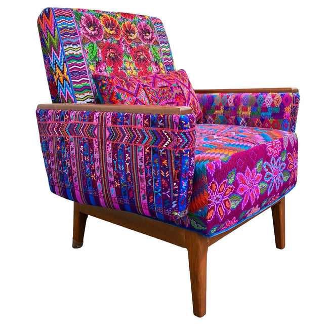 Marcela armchair featuring vintage Guatemalan Maya textiles, handcrafted locally in California- FolkProject