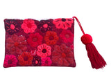 Embroidered floral pouch with tassel