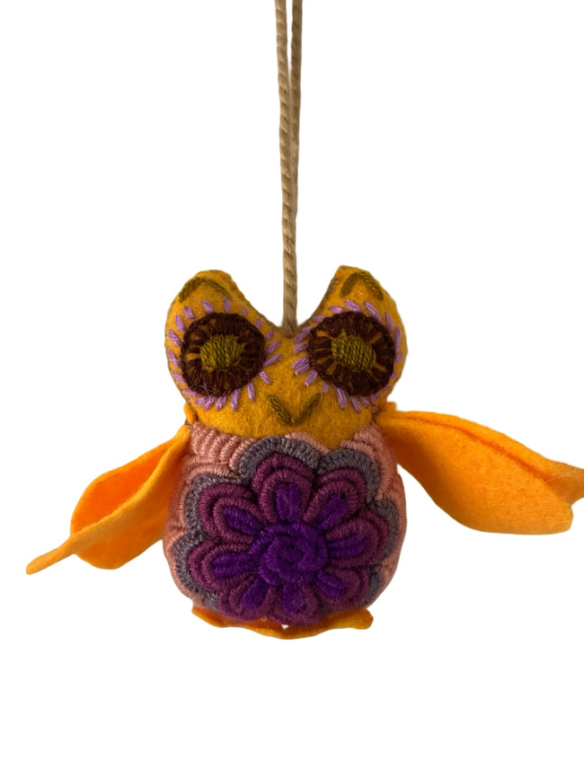 Handcrafted embroidered owl ornament