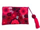 Embroidered floral pouch with tassel