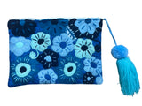 Embroidered floral pouch with tassel