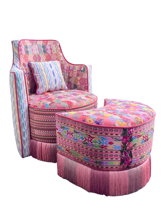 Sol y Luna chair and ottoman coral