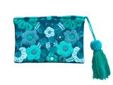 Embroidered floral pouch with tassel