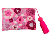 Embroidered floral pouch with tassel