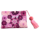 Embroidered floral pouch with tassel