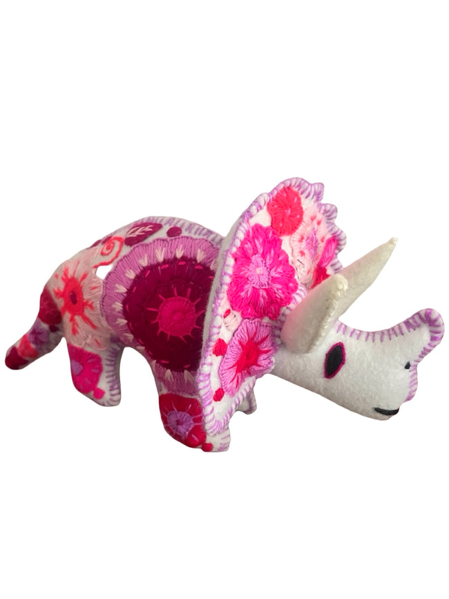 Embroidered felt triceratops dinosaurs