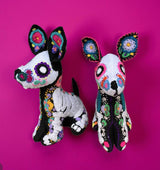 Embroidered xoloitzcuintli calaca