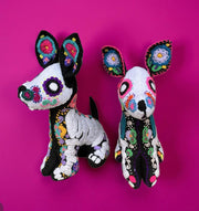 Embroidered xoloitzcuintli calaca