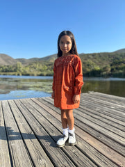 Heidi embroidered plaid dress terracotta